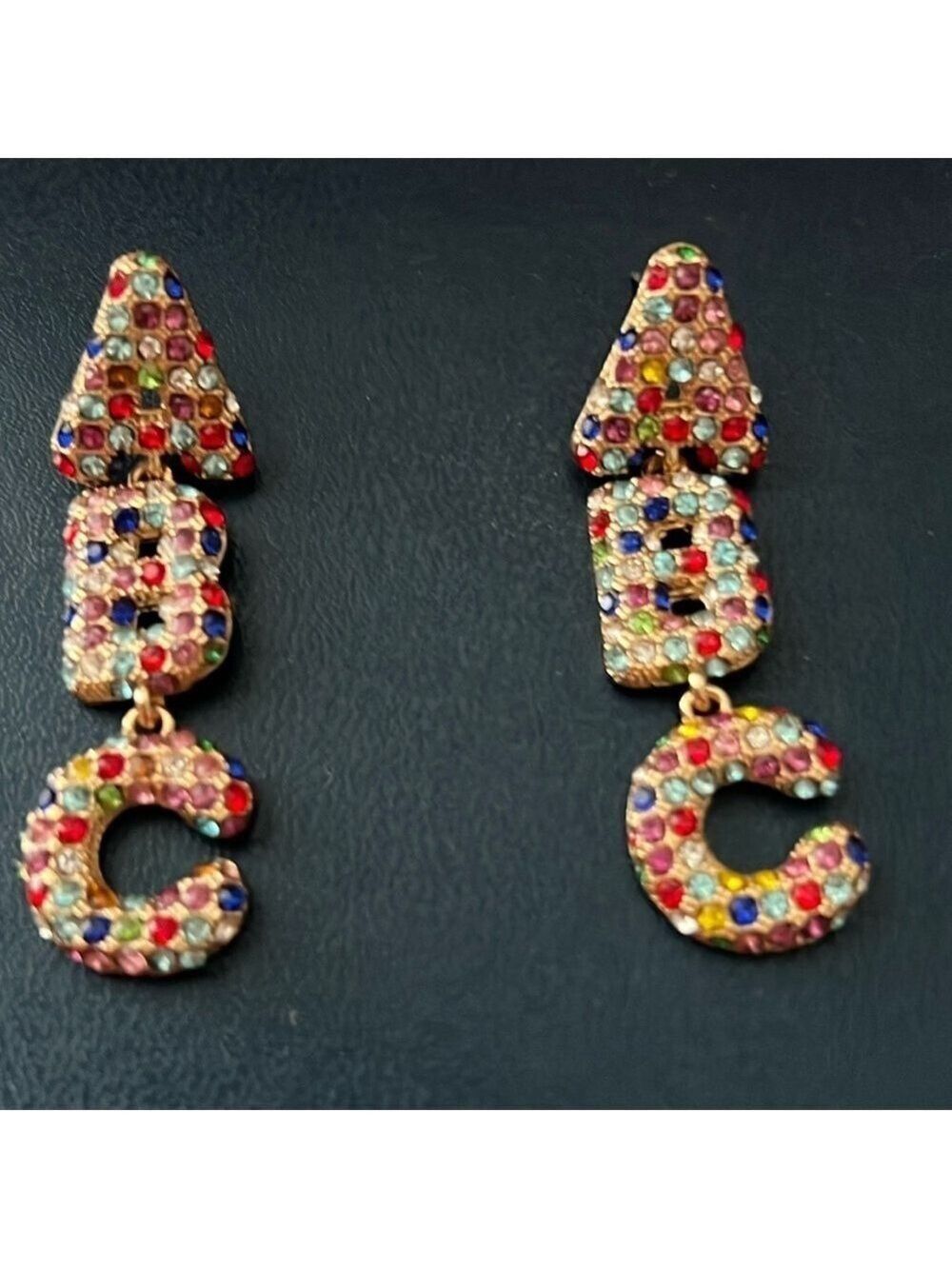 BAUBLEBAR Gold Multicolor Rhinestone Letter A B C Earrings